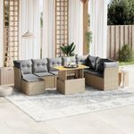 Casa si Gradina - Gradina si terasa - Mobilier exterior - Seturi mobila gradina - Set canapele de gradina, 9 piese, cu perne, bej, poliratan - Infinity.ro