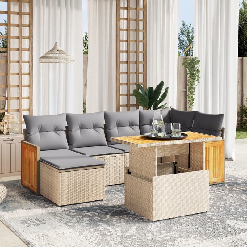 Casa si Gradina - Gradina si terasa - Mobilier exterior - Seturi mobila gradina - Set canapele de gradina, 7 piese, cu perne, bej, poliratan - Infinity.ro