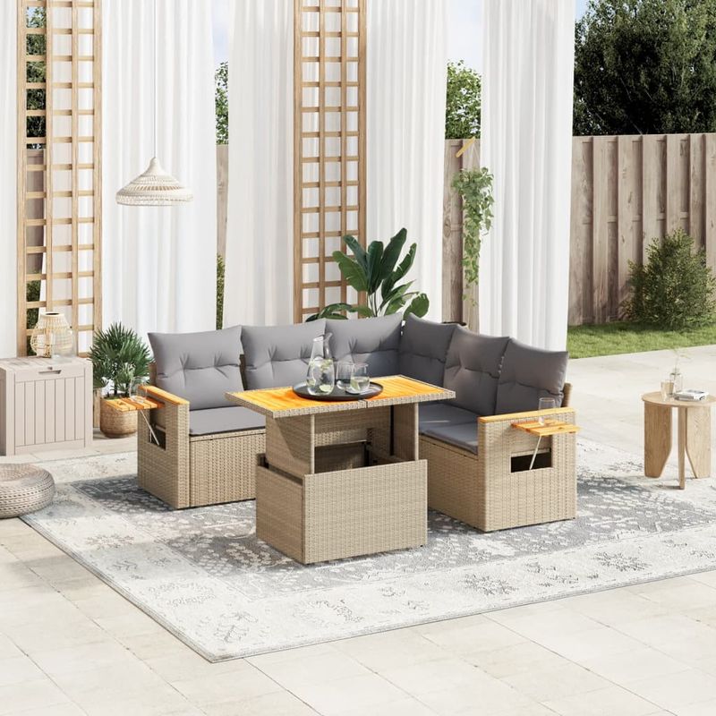 Casa si Gradina - Gradina si terasa - Mobilier exterior - Seturi mobila gradina - Set canapele de gradina cu perne, 6 piese, bej, poliratan - Infinity.ro