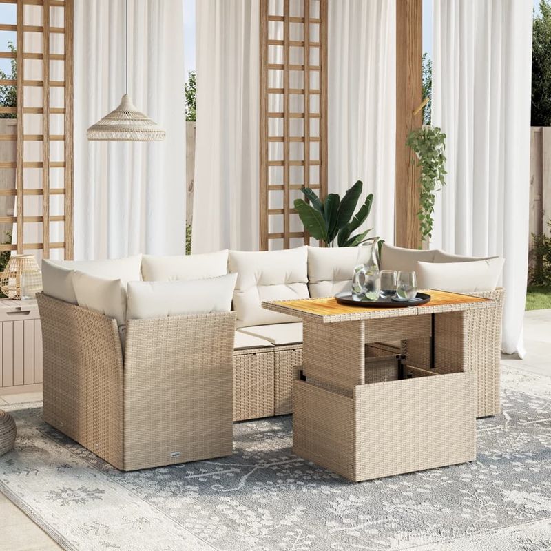 Casa si Gradina - Gradina si terasa - Mobilier exterior - Seturi mobila gradina - Set canapele de gradina, 7 piese, cu perne, bej, poliratan - Infinity.ro
