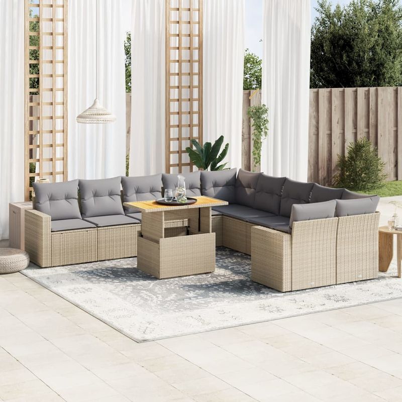 Casa si Gradina - Gradina si terasa - Mobilier exterior - Seturi mobila gradina - Set canapele de gradina cu perne, 11 piese, bej, poliratan - Infinity.ro