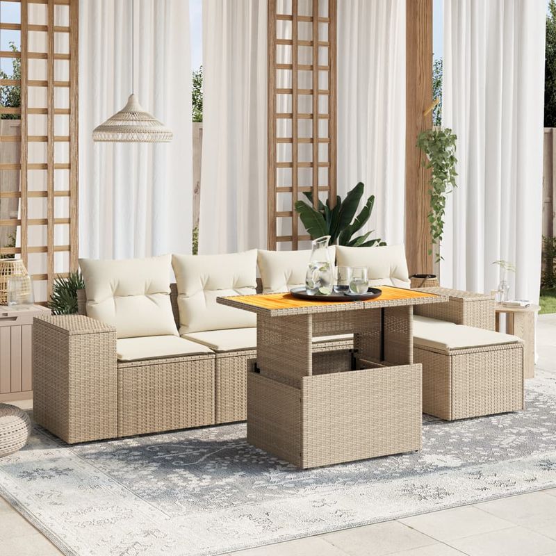 Casa si Gradina - Gradina si terasa - Mobilier exterior - Seturi mobila gradina - Set canapele de gradina cu perne, 6 piese, bej, poliratan - Infinity.ro