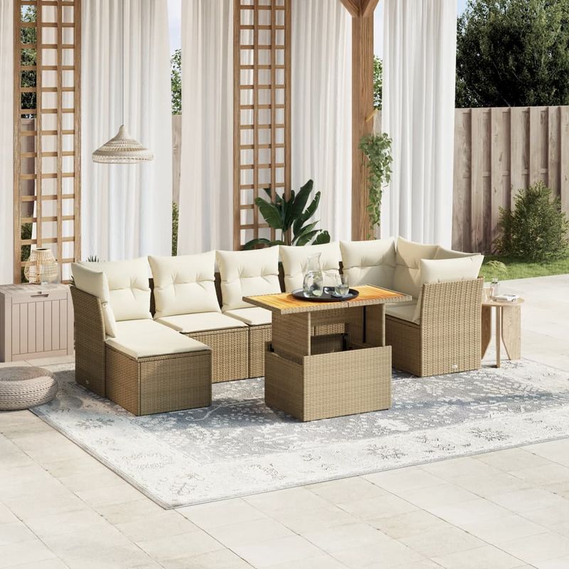 Casa si Gradina - Gradina si terasa - Mobilier exterior - Seturi mobila gradina - Set canapele de gradina, 8 piese, cu perne, bej, poliratan - Infinity.ro