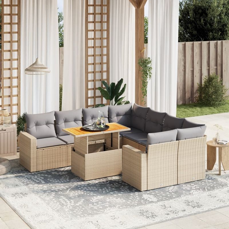 Casa si Gradina - Gradina si terasa - Mobilier exterior - Seturi mobila gradina - Set canapele de gradina, 9 piese, cu perne, bej, poliratan - Infinity.ro