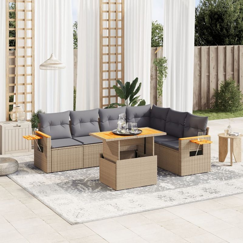 Casa si Gradina - Gradina si terasa - Mobilier exterior - Seturi mobila gradina - Set canapele de gradina, 7 piese, cu perne, bej, poliratan - Infinity.ro