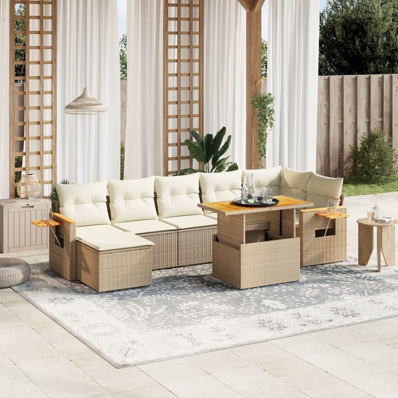 Casa si Gradina - Gradina si terasa - Mobilier exterior - Seturi mobila gradina - Set canapele de gradina, 8 piese, cu perne, bej, poliratan - Infinity.ro