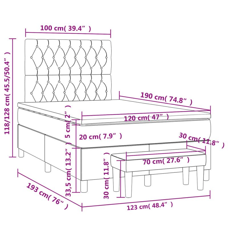 Casa si Gradina - Mobilier - Paturi si accesorii - Paturi - Pat box spring cu saltea, taupe, 120x190 cm material textil - Infinity.ro