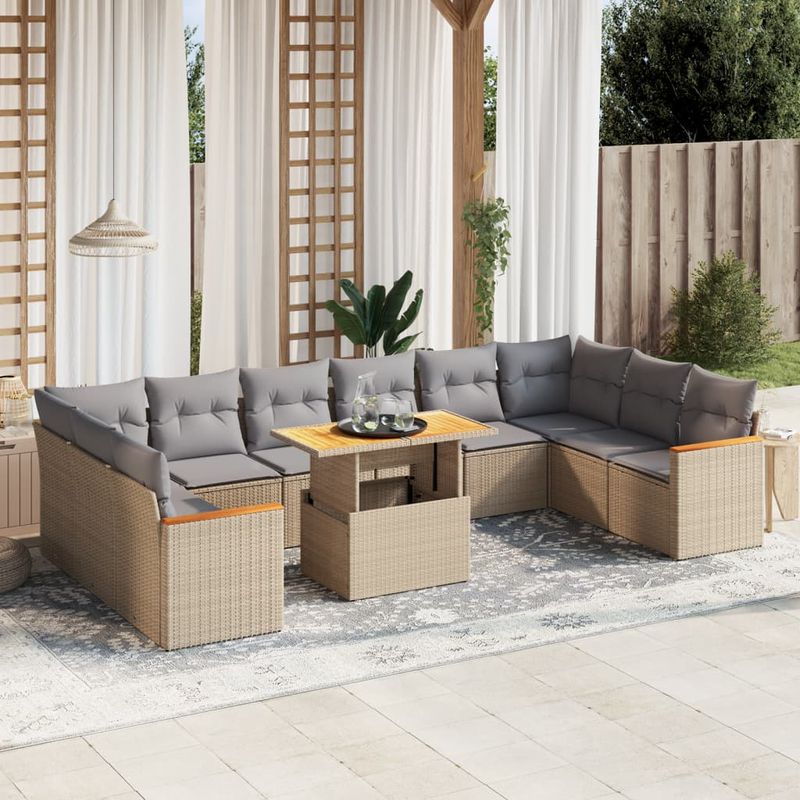 Casa si Gradina - Gradina si terasa - Mobilier exterior - Seturi mobila gradina - Set canapele de gradina cu perne, 11 piese, bej, poliratan - Infinity.ro