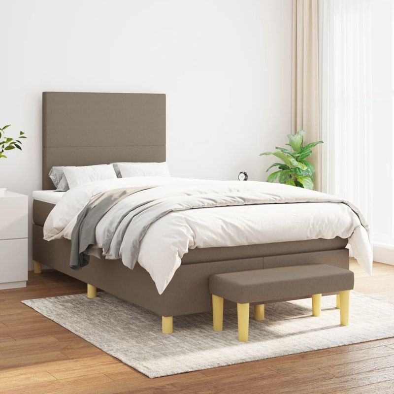 Casa si Gradina - Mobilier - Paturi si accesorii - Paturi - Pat box spring cu saltea, taupe, 120x190 cm material textil - Infinity.ro
