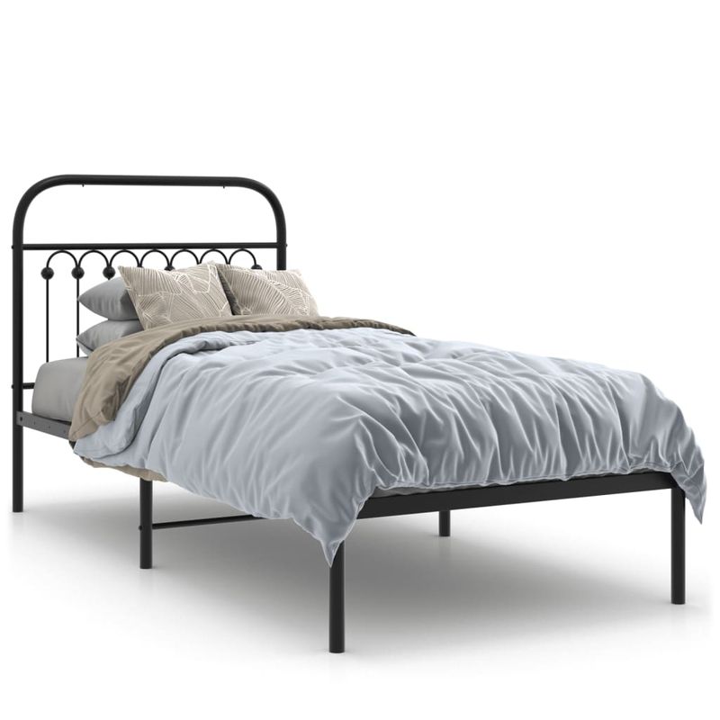 Casa si Gradina - Mobilier - Paturi si accesorii - Paturi - Cadru de pat metalic cu tablie, negru, 90x190 cm - Infinity.ro