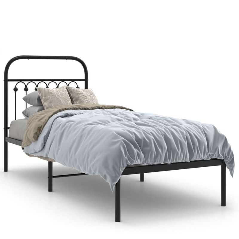 Casa si Gradina - Mobilier - Paturi si accesorii - Paturi - Cadru de pat metalic cu tablie, negru, 75x190 cm - Infinity.ro