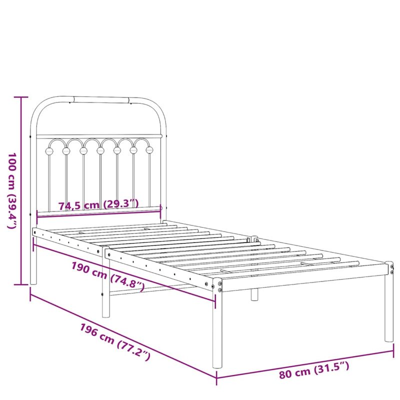 Casa si Gradina - Mobilier - Paturi si accesorii - Paturi - Cadru de pat metalic cu tablie, negru, 75x190 cm - Infinity.ro