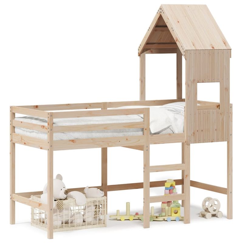 Casa si Gradina - Mobilier - Paturi si accesorii - Paturi - Pat etajat cu scara si acoperis, alb, 90x190 cm, lemn masiv pin - Infinity.ro