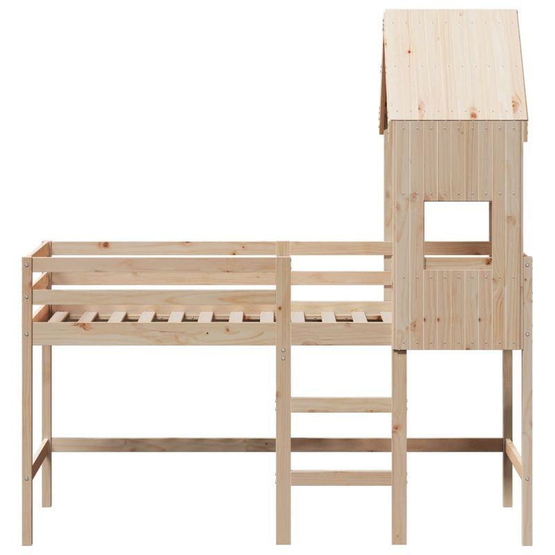 Casa si Gradina - Mobilier - Paturi si accesorii - Paturi - Pat etajat cu scara si acoperis, alb, 90x190 cm, lemn masiv pin - Infinity.ro