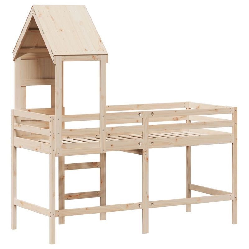 Casa si Gradina - Mobilier - Paturi si accesorii - Paturi - Pat etajat cu scara si acoperis, alb, 90x190 cm, lemn masiv pin - Infinity.ro