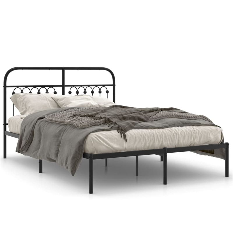 Casa si Gradina - Mobilier - Paturi si accesorii - Paturi - Cadru de pat metalic cu tablie, negru, 135x190 cm - Infinity.ro