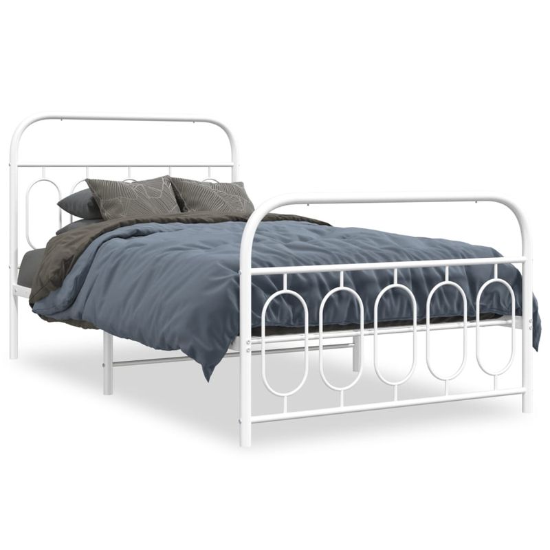 Casa si Gradina - Mobilier - Paturi si accesorii - Paturi - Cadru de pat metalic cu tablie de cap/picioare, alb, 107x203 cm - Infinity.ro