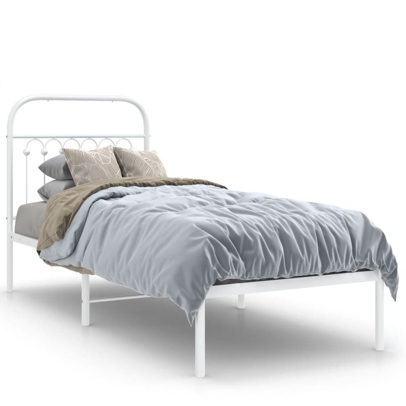 Casa si Gradina - Mobilier - Paturi si accesorii - Paturi - Cadru de pat metalic cu tablie, alb, 80x200 cm - Infinity.ro