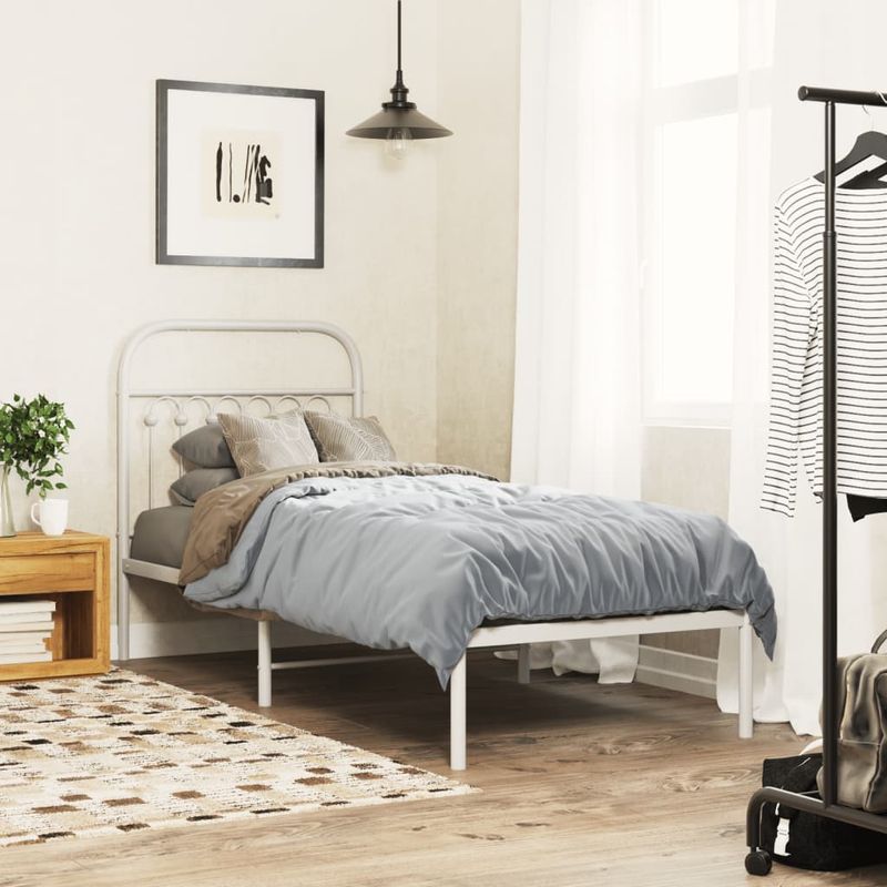 Casa si Gradina - Mobilier - Paturi si accesorii - Paturi - Cadru de pat metalic cu tablie, alb, 80x200 cm - Infinity.ro