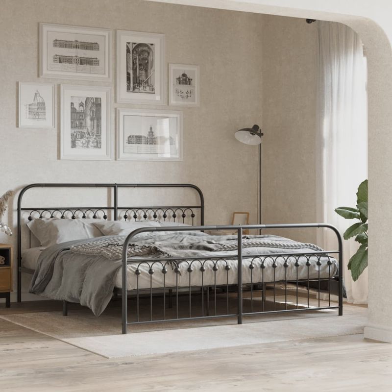 Casa si Gradina - Mobilier - Paturi si accesorii - Paturi - Cadru pat metalic cu tablii de cap/picioare, negru, 183x213 cm - Infinity.ro