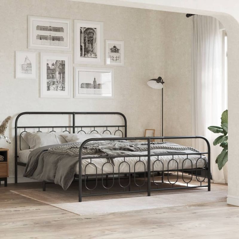 Casa si Gradina - Mobilier - Paturi si accesorii - Paturi - Cadru pat metalic cu tablii de cap/picioare, negru, 183x213 cm - Infinity.ro