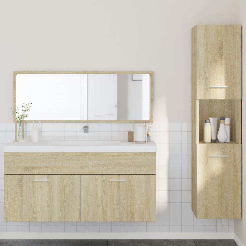 Casa si Gradina - Mobilier - Seturi de mobilier - Seturi baie - Set mobilier de baie, 3 piese, stejar sonoma, lemn prelucrat - Infinity.ro