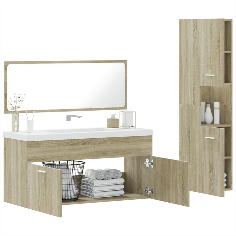 Casa si Gradina - Mobilier - Seturi de mobilier - Seturi baie - Set mobilier de baie, 3 piese, stejar sonoma, lemn prelucrat - Infinity.ro