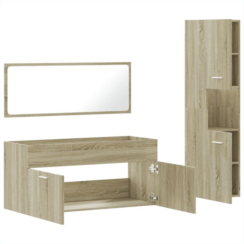 Casa si Gradina - Mobilier - Seturi de mobilier - Seturi baie - Set mobilier de baie, 3 piese, stejar sonoma, lemn prelucrat - Infinity.ro