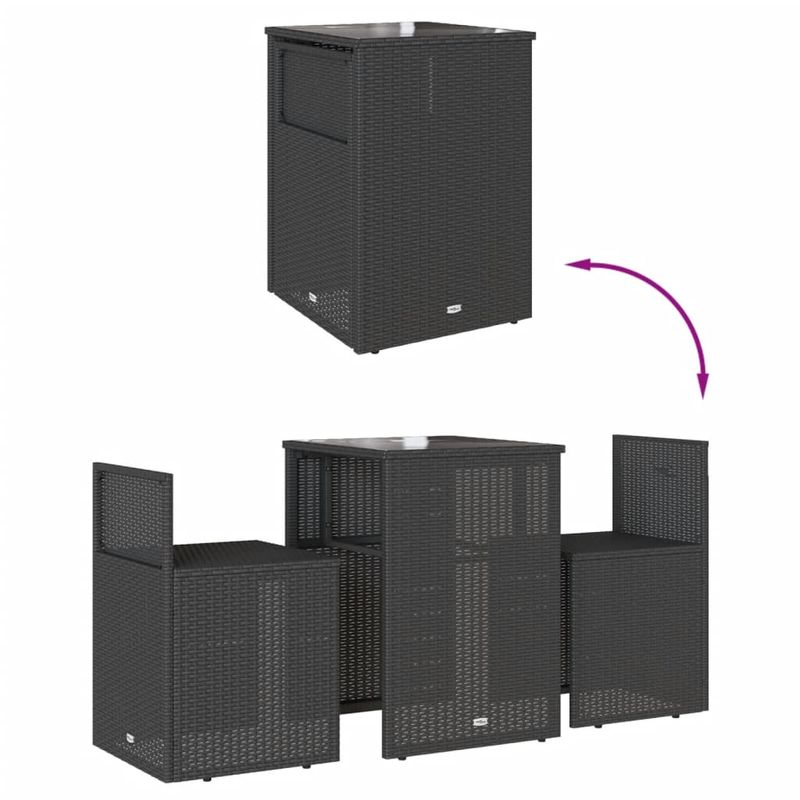 Casa si Gradina - Gradina si terasa - Mobilier exterior - Seturi mobila gradina - Set bistro cu perne, 3 piese, negru, poliratan - Infinity.ro