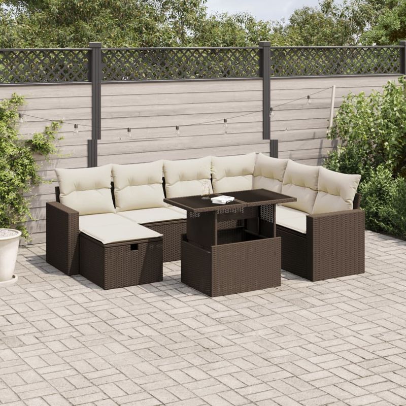 Casa si Gradina - Gradina si terasa - Mobilier exterior - Seturi mobila gradina - Set canapele de gradina cu perne, 8 piese, maro, poliratan - Infinity.ro