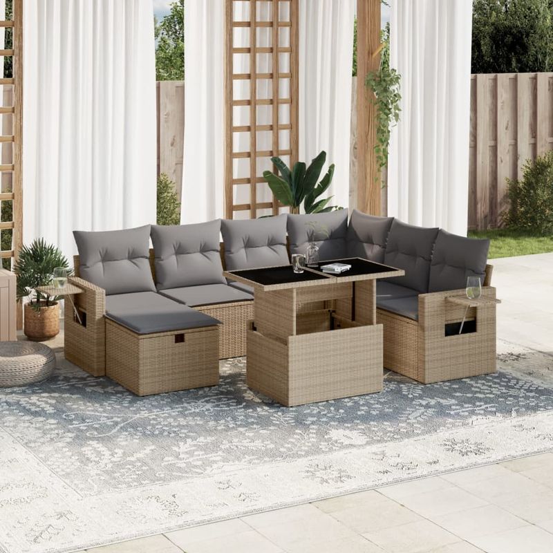 Casa si Gradina - Gradina si terasa - Mobilier exterior - Seturi mobila gradina - Set canapele de gradina, 8 piese, cu perne, bej, poliratan - Infinity.ro