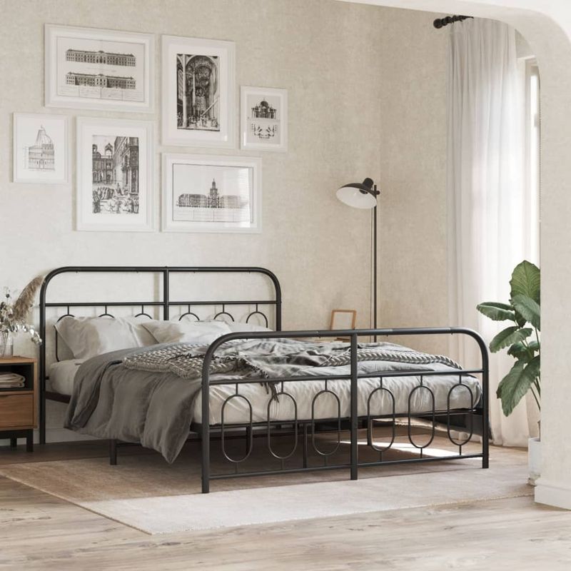 Casa si Gradina - Mobilier - Paturi si accesorii - Paturi - Cadru pat metalic cu tablie de cap/picioare, negru, 140x190 cm - Infinity.ro