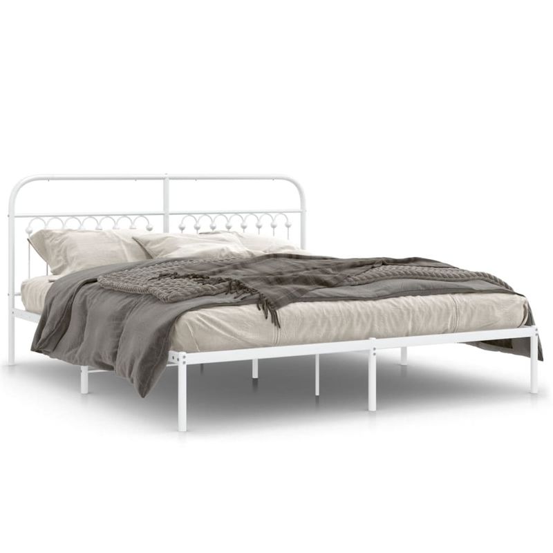 Casa si Gradina - Mobilier - Paturi si accesorii - Paturi - Cadru de pat metalic cu tablie, alb, 183x213 cm - Infinity.ro