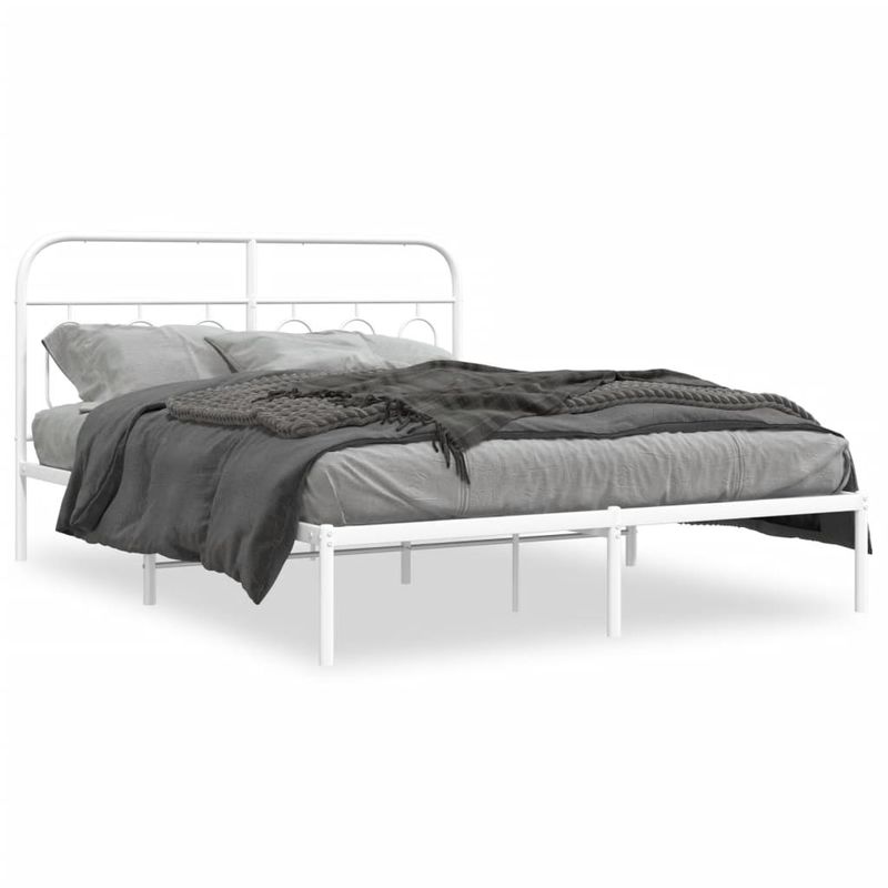 Casa si Gradina - Mobilier - Paturi si accesorii - Paturi - Cadru de pat metalic cu tablie, alb, 150x200 cm - Infinity.ro