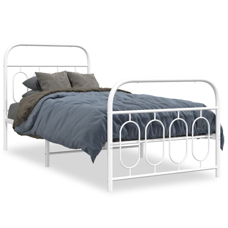 Casa si Gradina - Mobilier - Paturi si accesorii - Paturi - Cadru de pat metalic cu tablie de cap/picioare, alb, 90x200 cm - Infinity.ro