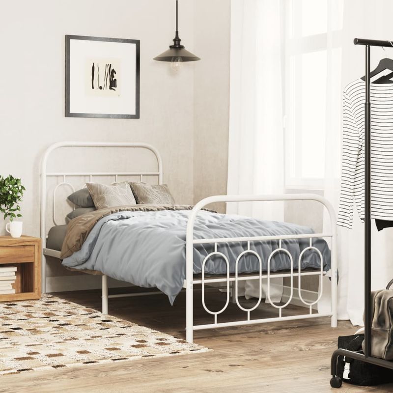 Casa si Gradina - Mobilier - Paturi si accesorii - Paturi - Cadru de pat metalic cu tablie de cap/picioare, alb, 90x200 cm - Infinity.ro
