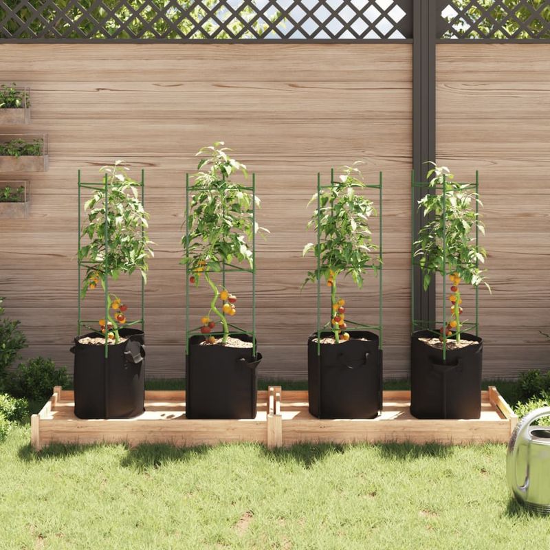 Casa si Gradina - Gradinarit si plante - Plante si ghivece - Ghivece si suporturi - Suport pentru rosii cu saci de plante 4 buc., 116 cm otel si PP - Infinity.ro