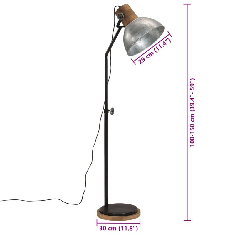 Casa si Gradina - Corpuri si surse de iluminat - Veioze si lampi - Lampadare - Lampa de podea 25 W, argintiu vintage, 30x30x100-150 cm, E27 - Infinity.ro