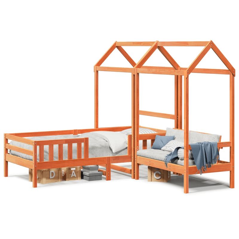 Casa si Gradina - Mobilier - Paturi si accesorii - Paturi - Set pat banca cu acoperis maro ceruit 90x190 cm lemn masiv pin - Infinity.ro