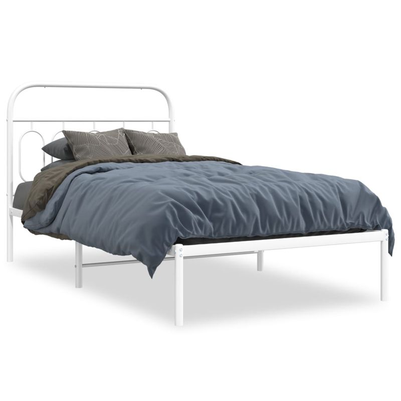 Casa si Gradina - Mobilier - Paturi si accesorii - Paturi - Cadru de pat din metal cu tablie, alb, 100x200 cm - Infinity.ro
