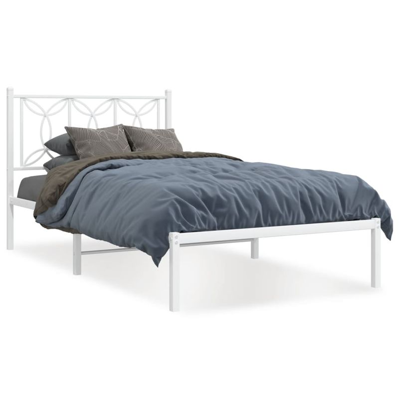 Casa si Gradina - Mobilier - Paturi si accesorii - Paturi - Cadru de pat metalic cu tablie, alb, 100x190 cm - Infinity.ro