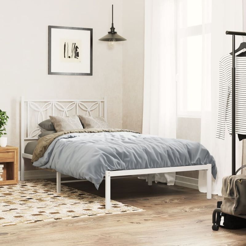 Casa si Gradina - Mobilier - Paturi si accesorii - Paturi - Cadru de pat din metal cu tablie, alb, 107x203 cm - Infinity.ro
