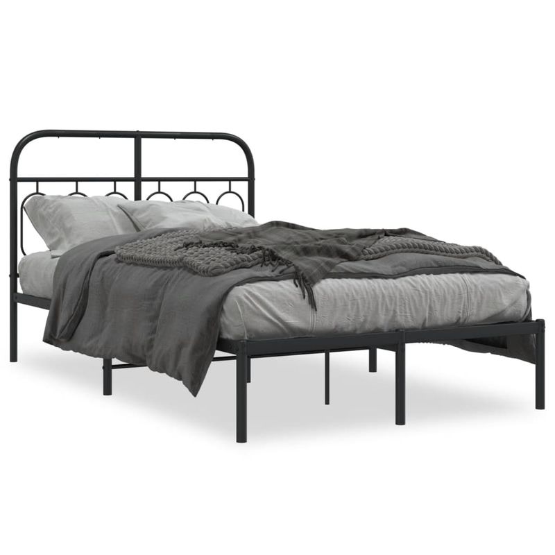Casa si Gradina - Mobilier - Paturi si accesorii - Paturi - Cadru de pat metalic cu tablie, negru, 120x190 cm - Infinity.ro