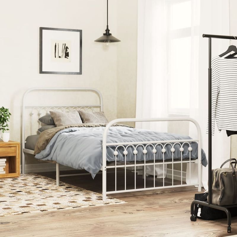 Casa si Gradina - Mobilier - Paturi si accesorii - Paturi - Cadru de pat metalic cu tablie de cap/picioare, alb, 100x190 cm - Infinity.ro