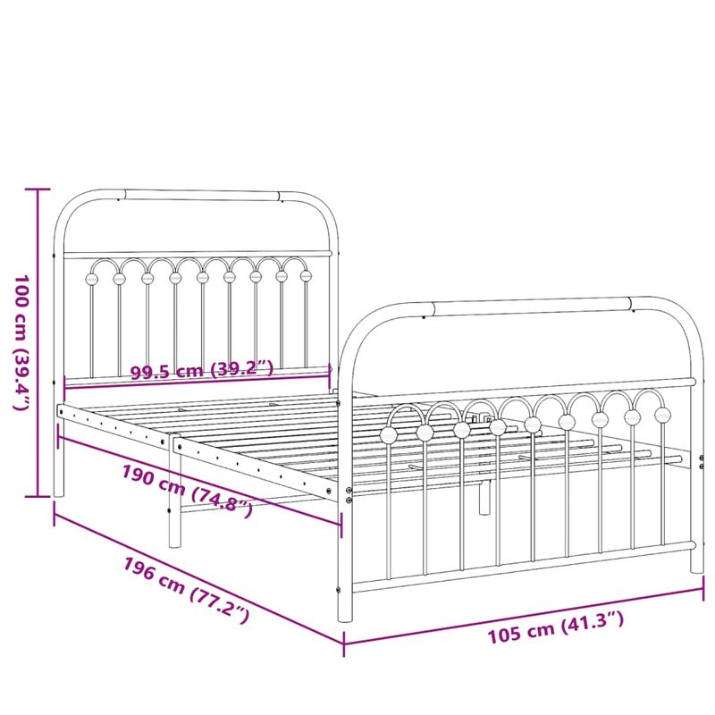 Casa si Gradina - Mobilier - Paturi si accesorii - Paturi - Cadru de pat metalic cu tablie de cap/picioare, alb, 100x190 cm - Infinity.ro