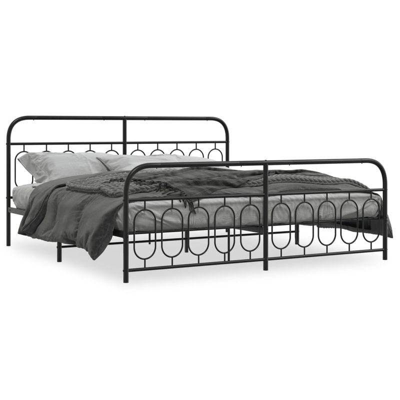 Casa si Gradina - Mobilier - Paturi si accesorii - Paturi - Cadru pat metalic cu tablii de cap/picioare, negru, 200x200 cm - Infinity.ro