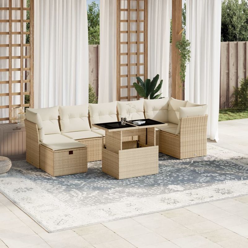 Casa si Gradina - Gradina si terasa - Mobilier exterior - Seturi mobila gradina - Set canapele de gradina, 8 piese, cu perne, bej, poliratan - Infinity.ro