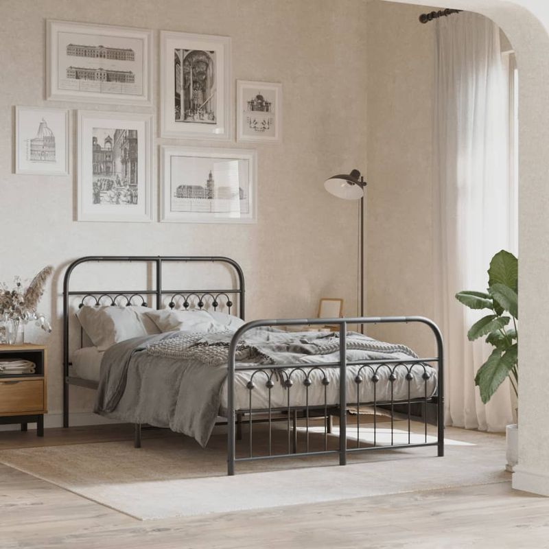 Casa si Gradina - Mobilier - Paturi si accesorii - Paturi - Cadru pat metalic cu tablie de cap/picioare, negru, 120x200 cm - Infinity.ro