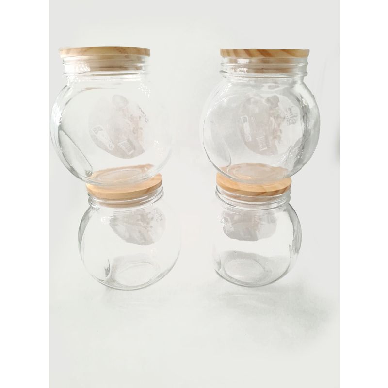 Casa si Gradina - Bucatarie si vesela - Organizare si depozitare bucatarie - Borcane si capace - Set 4 borcane de sticla premium cu capace din bambus pentru depozitare condimente, bomboane, cafea, 650ml - Infinity.ro