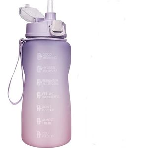 Sticla de apa cu pai incorporat, marcare a timpului, motivationala, pentru sport, fara BPA, 2L, Violet/Roz